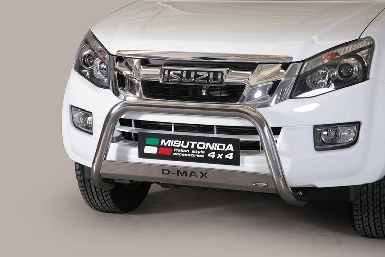 Isuzu D-MAX 2012 tot 2018 - pushbar &Oslash; 63 mm met modelnaam met CE/EU certificaat - RVS 304 hoogglans gepolijst