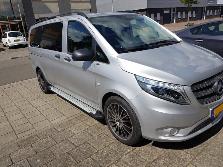 Mercedes V-Klasse L3 2014 tot 2020 - aluminium treeplanken grijs - ronde nop