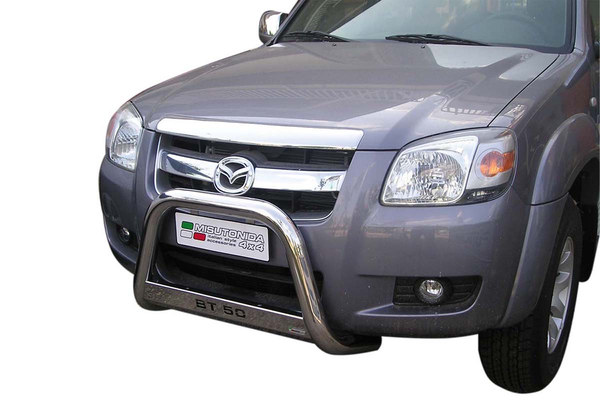Mazda BT-50 2006 tot 2011 - pushbar Ø 63 mm met modelnaam met CE/EU certificaat - RVS 304 hoogglans gepolijst