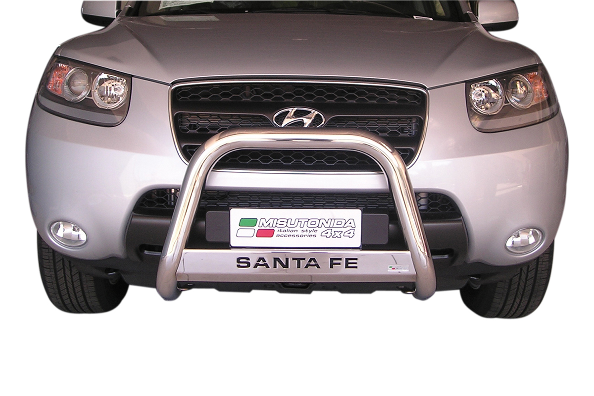 Hyundai Santa Fe 2006 tot 2012 - pushbar &Oslash; 63 mm met modelnaam met CE/EU certificaat - RVS 304 hoogglans gepolijst